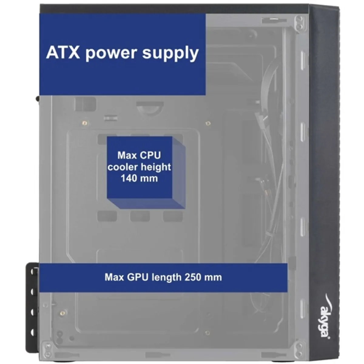 AKYGA AK35BK Micro ATX ház fekete 310x350x175 mm, 2x 3,5" belső hely, 3 ventilátor, USB 2.0 előlapi, mikrofon és fejhallgató, táp nélküli #10