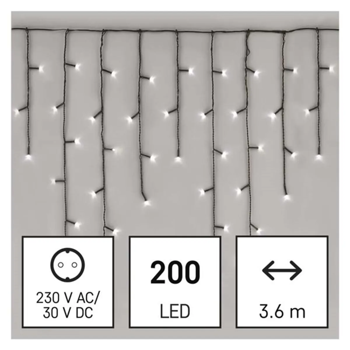 EMOS D4CC01 jégcsap fényfüggöny 3,6 m 200 LED IP44 hideg fehér 8 üzemmód #3