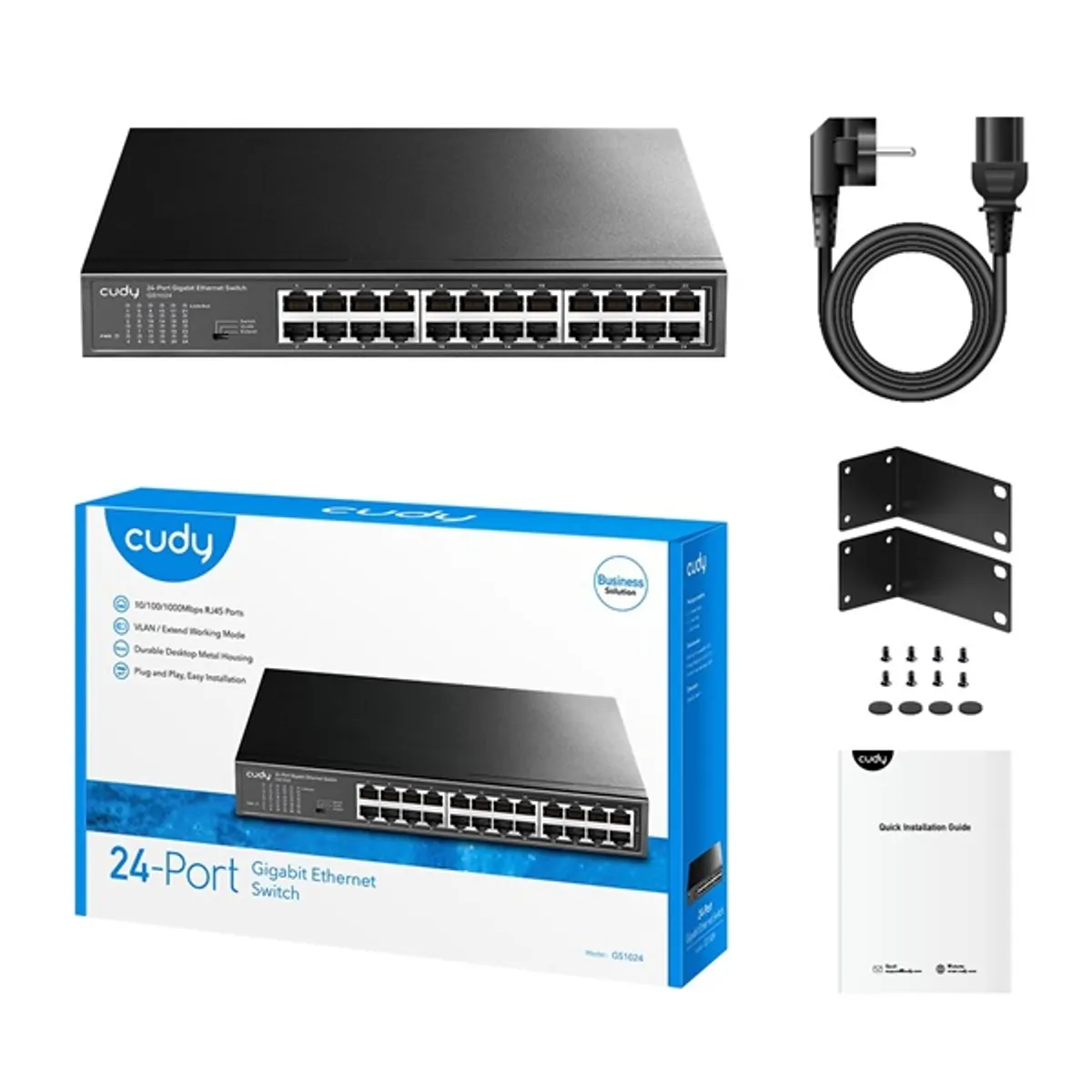 CUDY 00225773 GS1024 24-portos gigabit nem menedzselhető switch rackbe-szerelhető fémház fekete #4