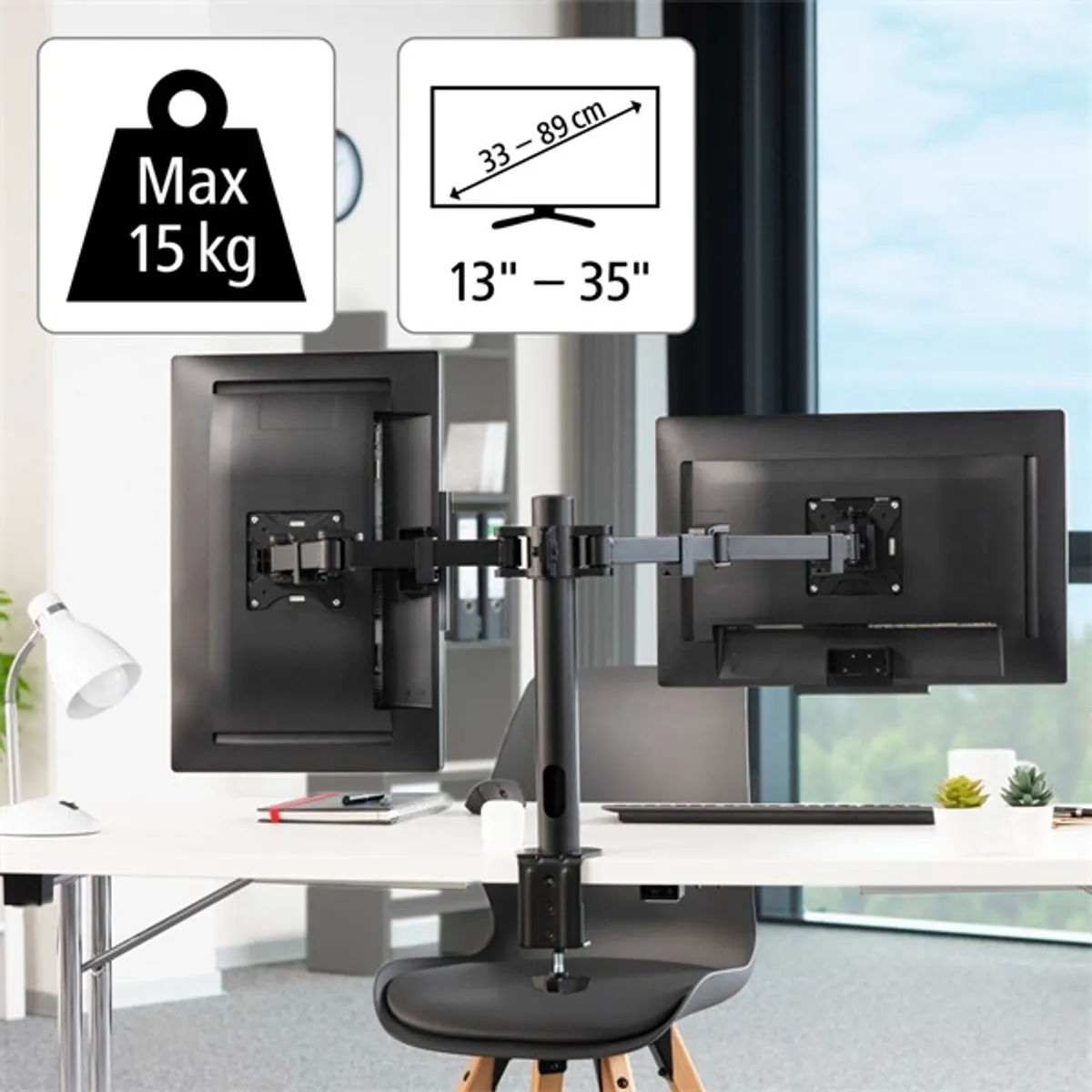 Hama 00118494 Monitorkar dupla full motion fekete 2x35" 75x75 100x100 magasságállítás 40 cm-ig #6