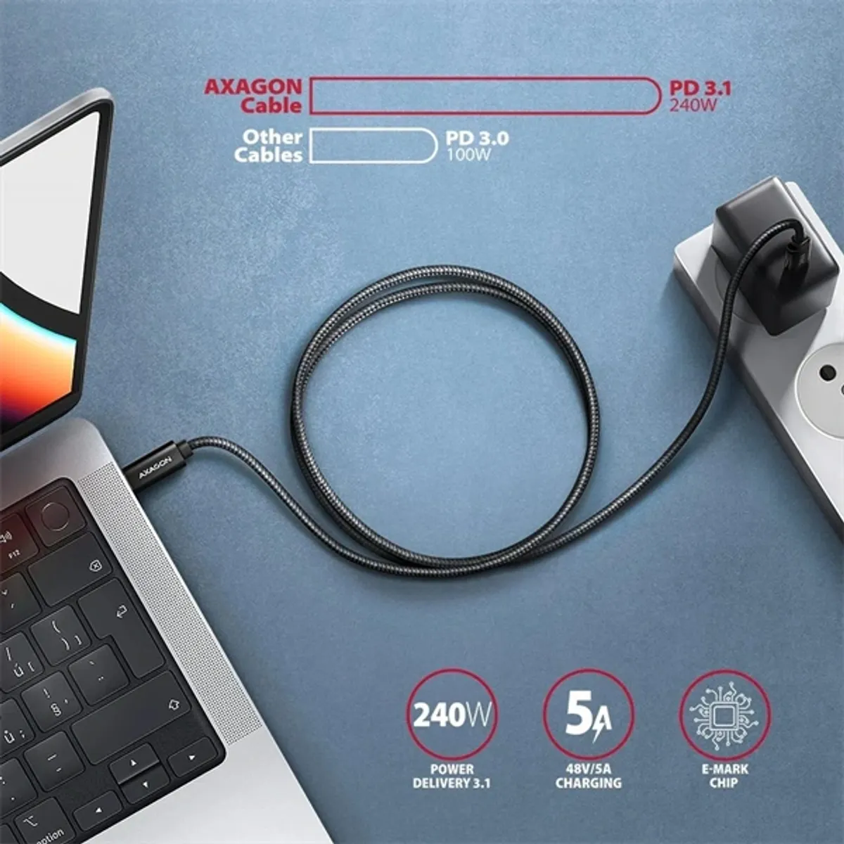 Axagon BUCM4X-CM05AB NewGEN 0,5m USB-C USB-C adat- és töltőkábel 40 Gbps PD 240W #4