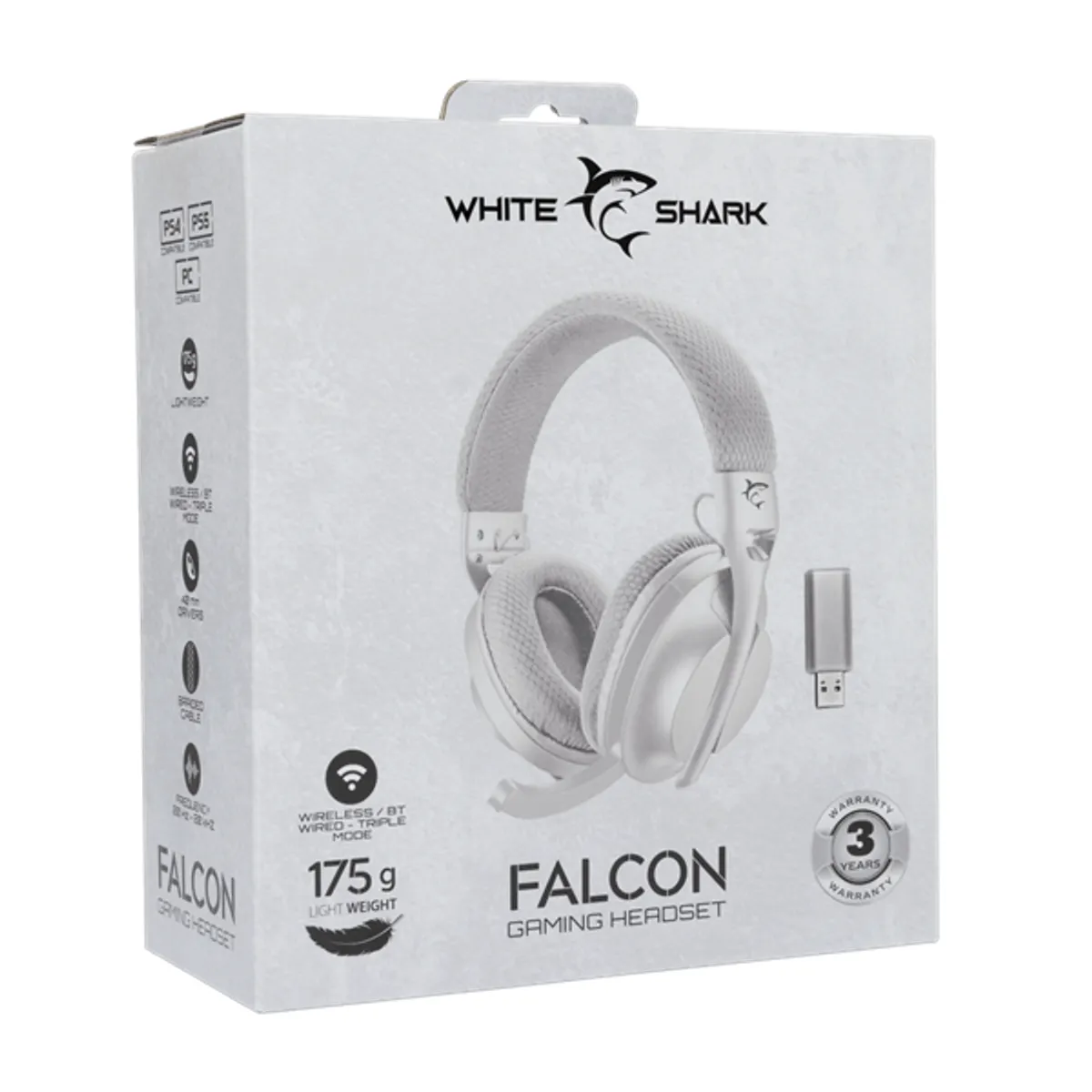 White Shark WS WGH-2441W Falcon-W 40 mm hangszóró 30 ohm 20-20000 Hz 121 dB Bluetooth PC MAC kompatibilis hangerőszabályzó vezetékes és vezeték nélküli #9