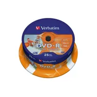 VERBATIM 43538 DVD-R Kapacitás 4,7 GB Sebesség 16x Kiszerelés 25 db Csomagolás Henger Írható Egyszer