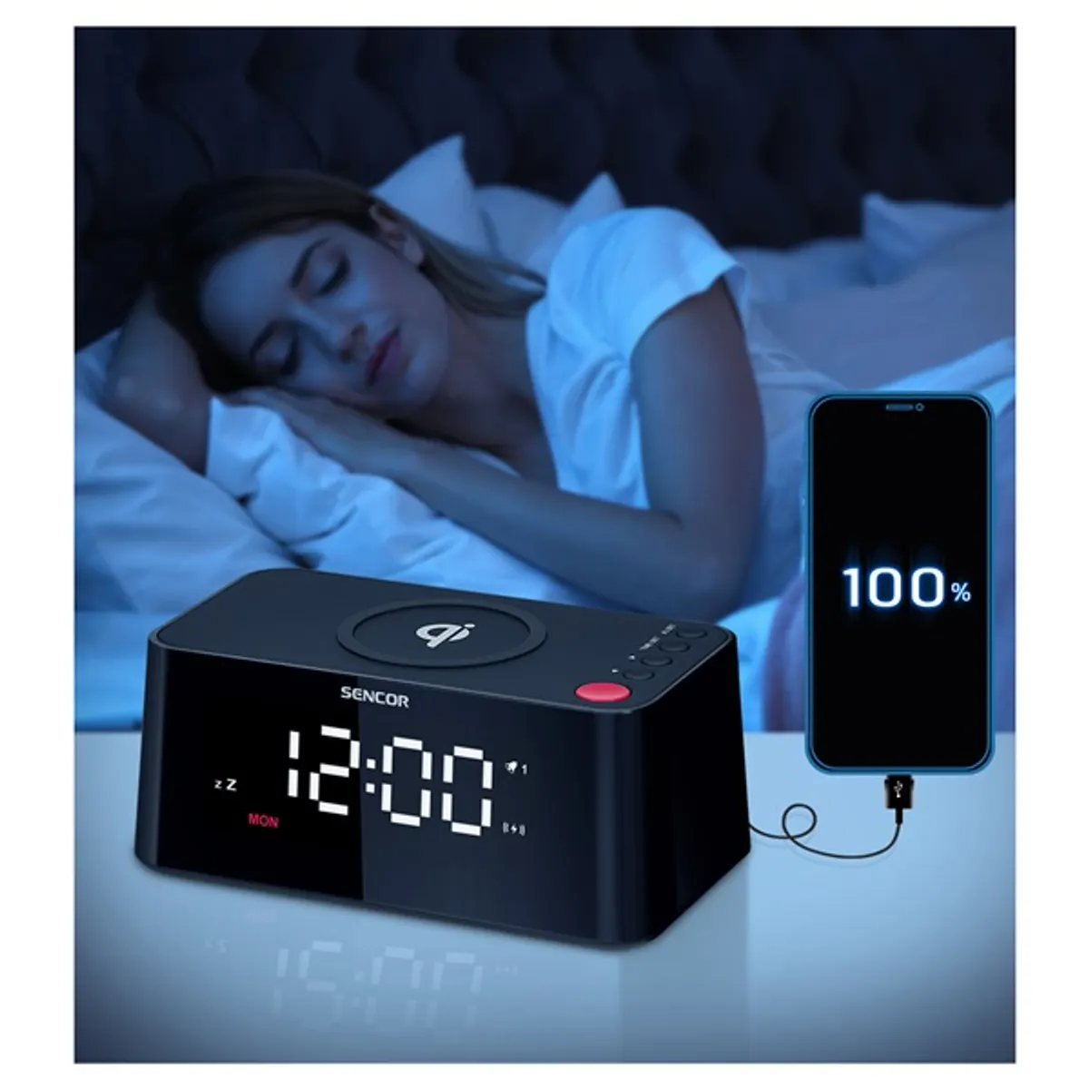 Sencor 35056747 ébresztőóra Qi töltővel 3,9" LED kijelző #5