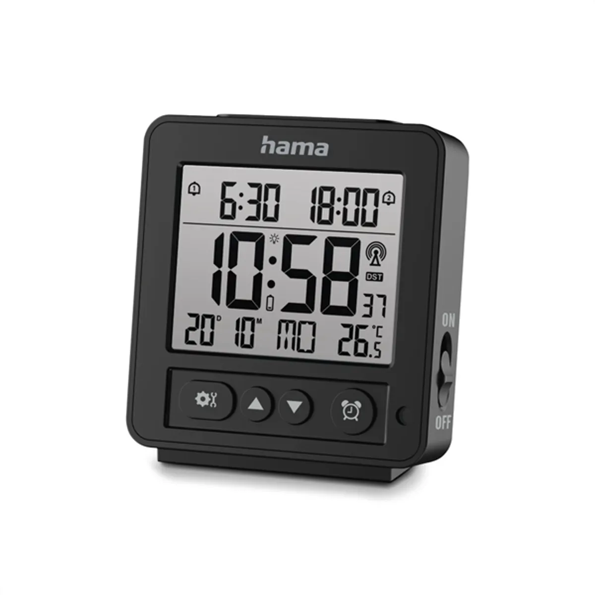 Hama 00185895 Rhodes ébresztőóra DCF rádióvezérlésű, fekete, két ébresztési idő, hőmérséklet kijelzés, háttérvilágítás #1