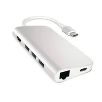 SATECHI ST-TCMAS Type-C többportos USB hub 4x USB-A, 1x USB-C, HDMI, RJ45, Micro SD és SD ezüst alumínium