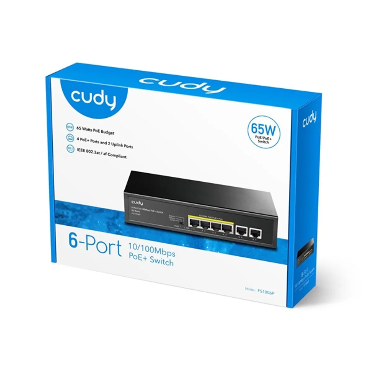 CUDY FS1006P 6-portos 10-100 Mbps PoE switch, fémház, 4 PoE port, VLAN támogatás, PoE max 60W, 1 PoE+ port, 2x uplink #4