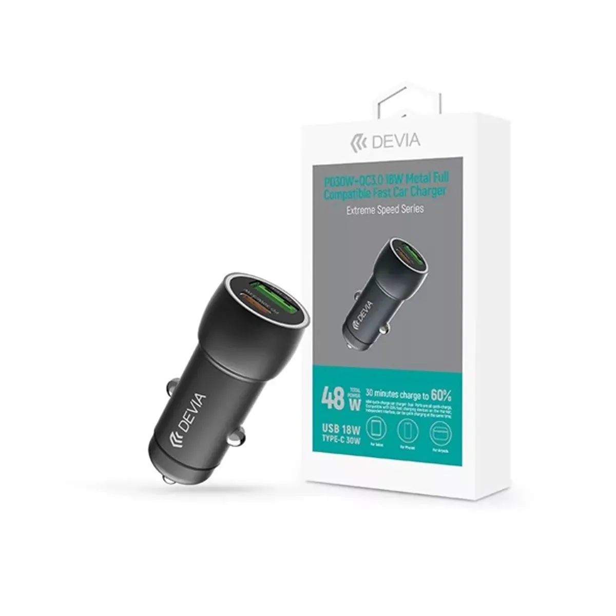 Devia ST112766 Extreme Speed Series 30W USB-A USB-C PD QC autós fekete univerzális #1