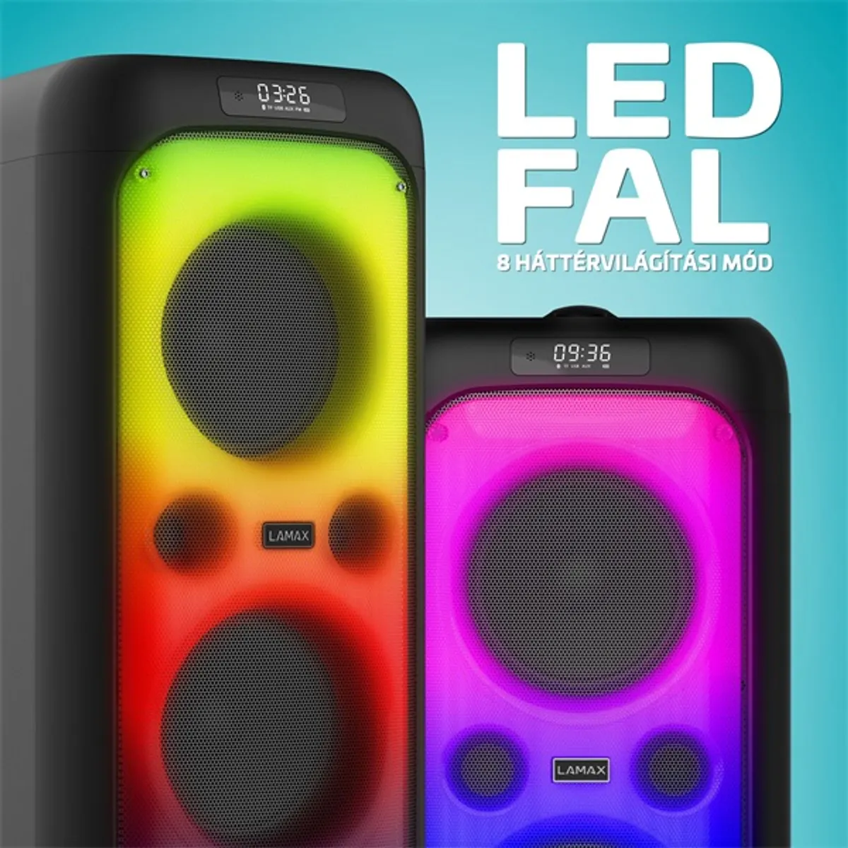 LAMAX LXPSMPK1PSNBA PartyKing1 Plus 100W bluetooth hangszóró 2x hangszóró modulok led party fény vezeték nélküli mikrofon aux bemenet #2