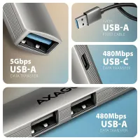 AXAGON HUE-STA Alu strip USB-A 4 port hub 12 cm kábel USB-C és USB-A szürke táp nélküli #3