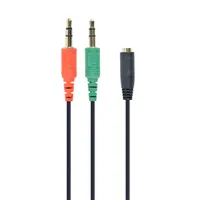 GEMBIRD CCA-418 adapter kábel 2x3,5 mm jack apa 4-pólusú TRRS anya fekete 20 cm