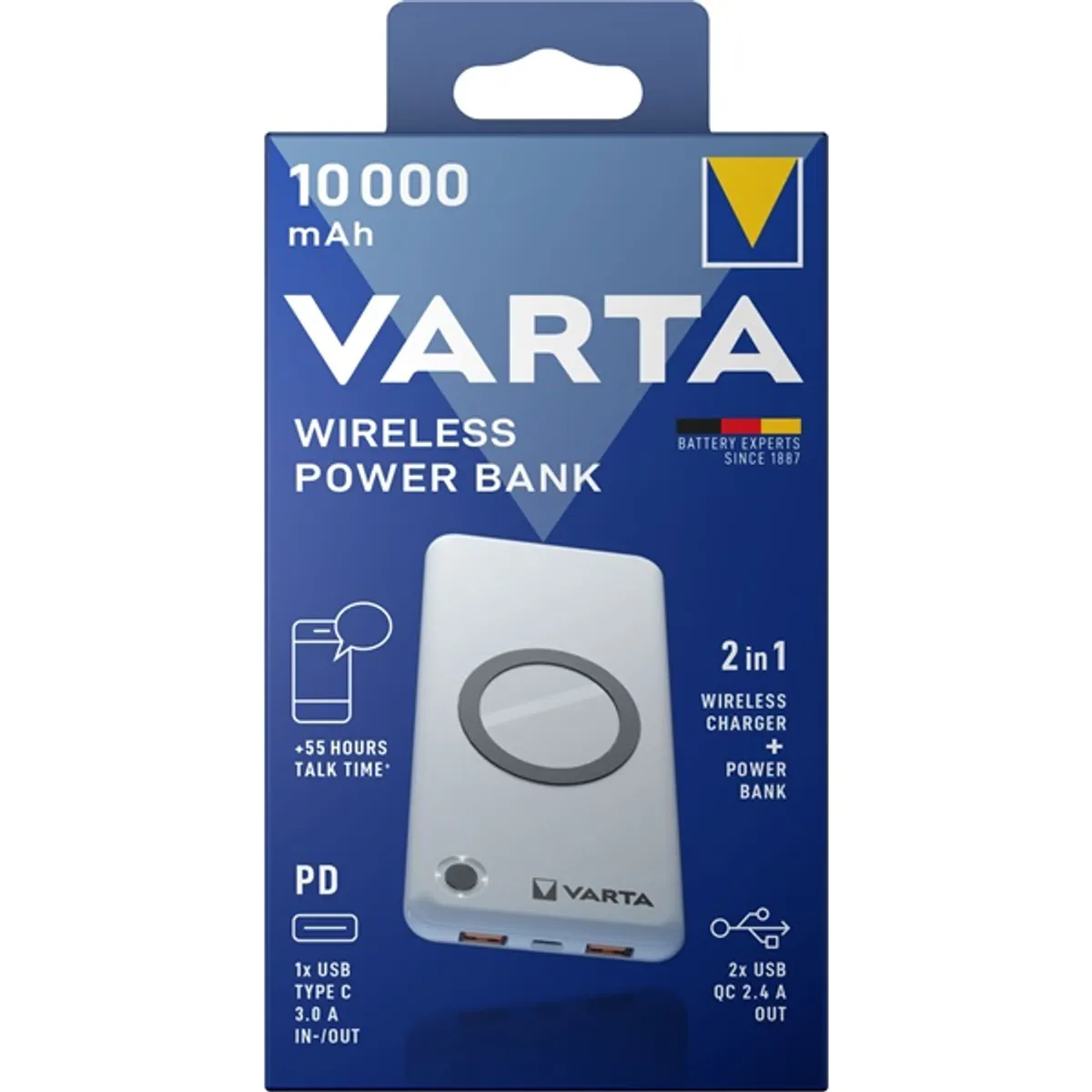 VARTA 57913101111 Vezeték nélküli power bank 10000mAh fehér USB-C bemenet 12V kimenet 2x USB-C 3A gyorstöltés vezeték nélküli töltés #4