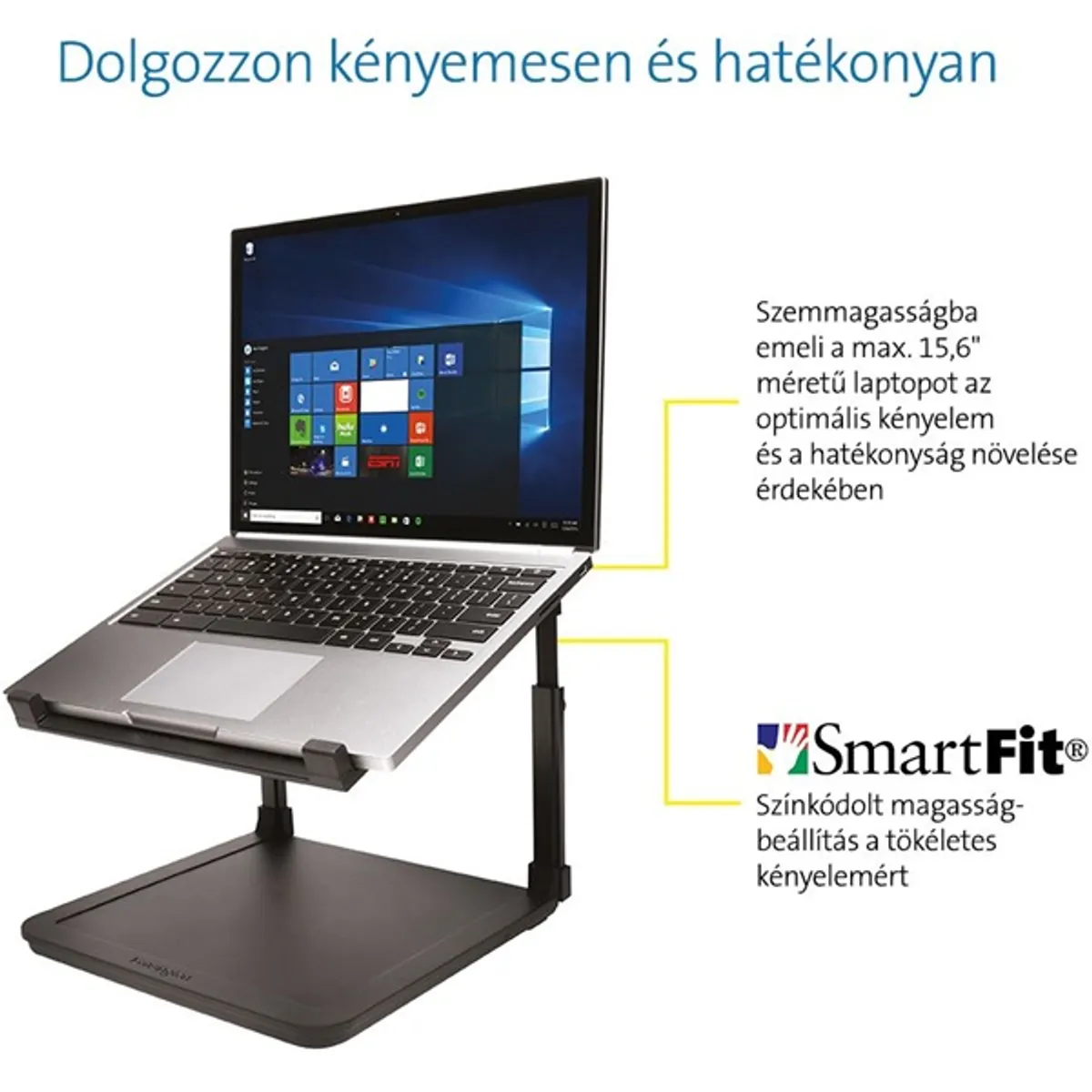 KENSINGTON K52783WW SmartFit laptop állvány 4 állítható magasság max 15.6" kábelrendező Kensington Security Slot Zero Footprint Mounting #3