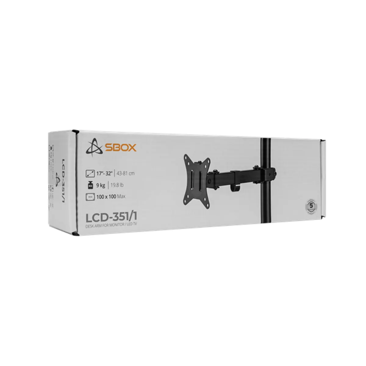 SBOX LCD-351/1-2 dönthető, forgatható asztali monitor konzol 17"-32" 9 kg VESA 75x75;100x100 kábelrendező #8