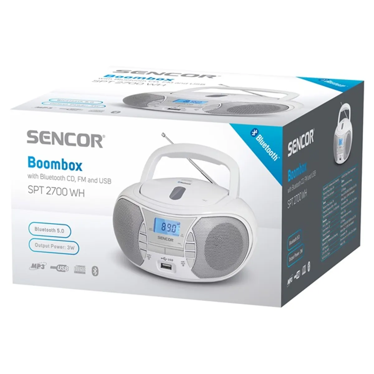SENCOR 35057852 boombox fehér bluetooth mp3 lejátszás cd olvasás usb rádió hordozható 3,0 W #2