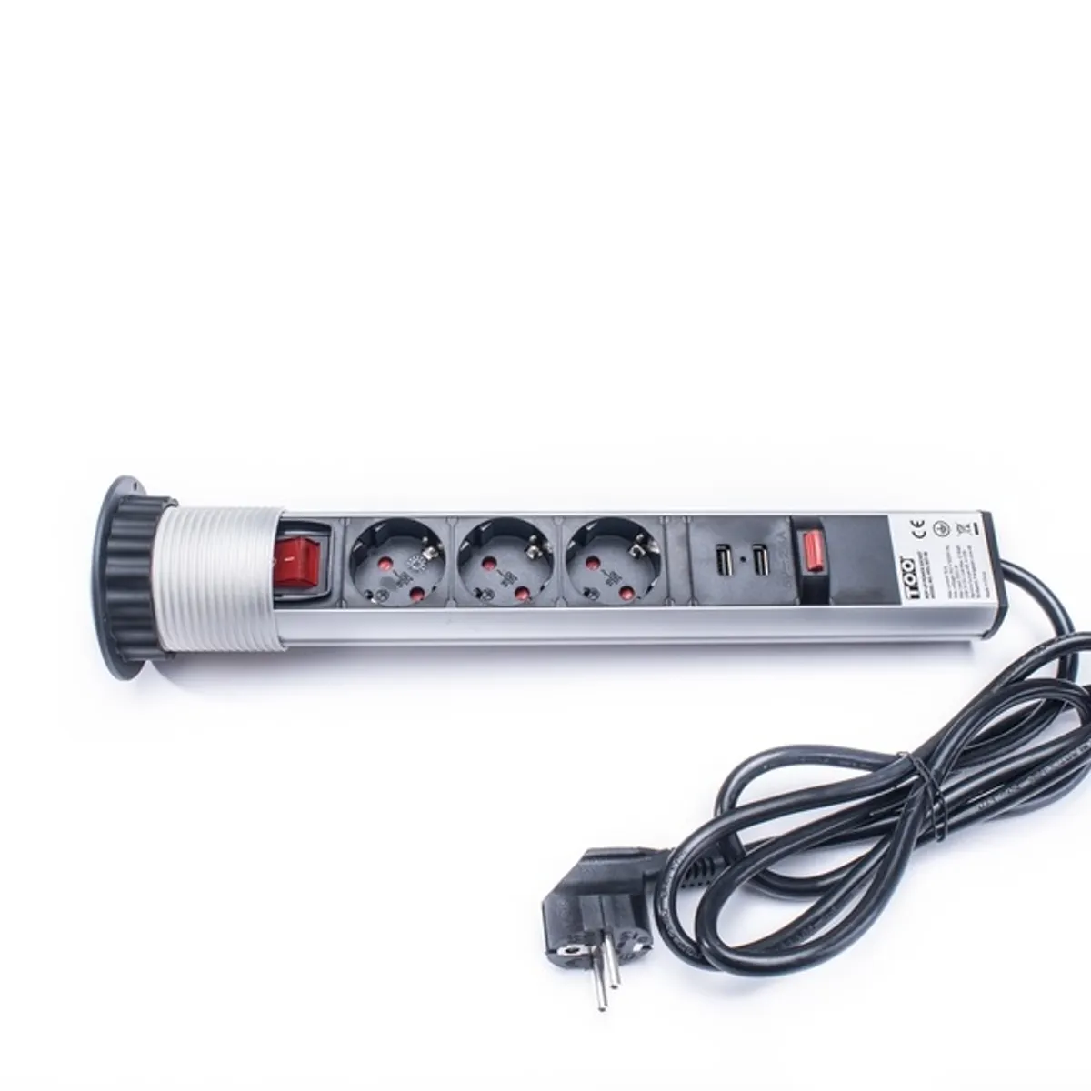 TOO PPS-307-3S ezüst beépíthető elosztó 3x Schuko 2x USB-A 180 cm IP20 #1