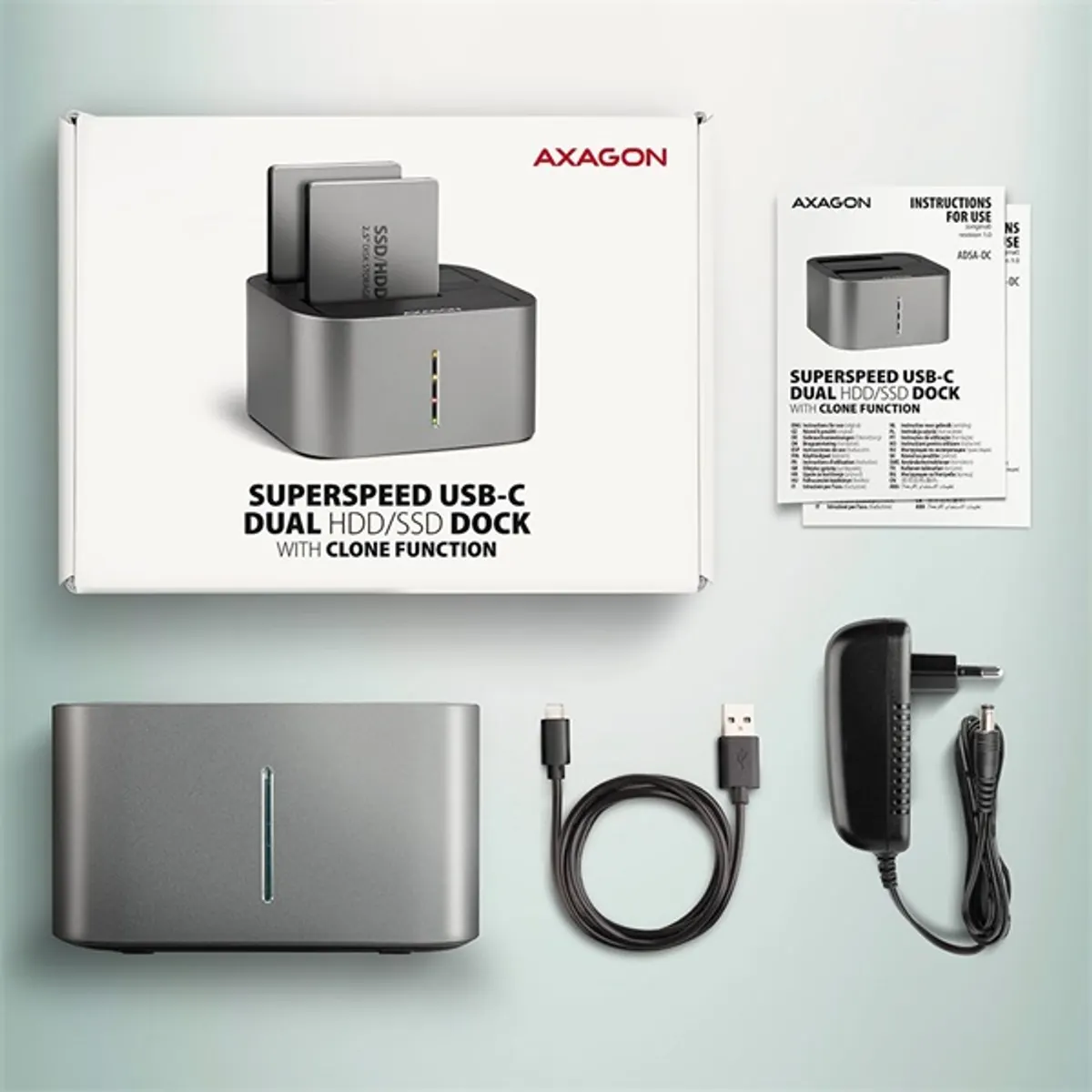 AXAGON ADSA-DC duál dokkoló 2x sata 2.5" 3.5" usb-c 5gbps #9
