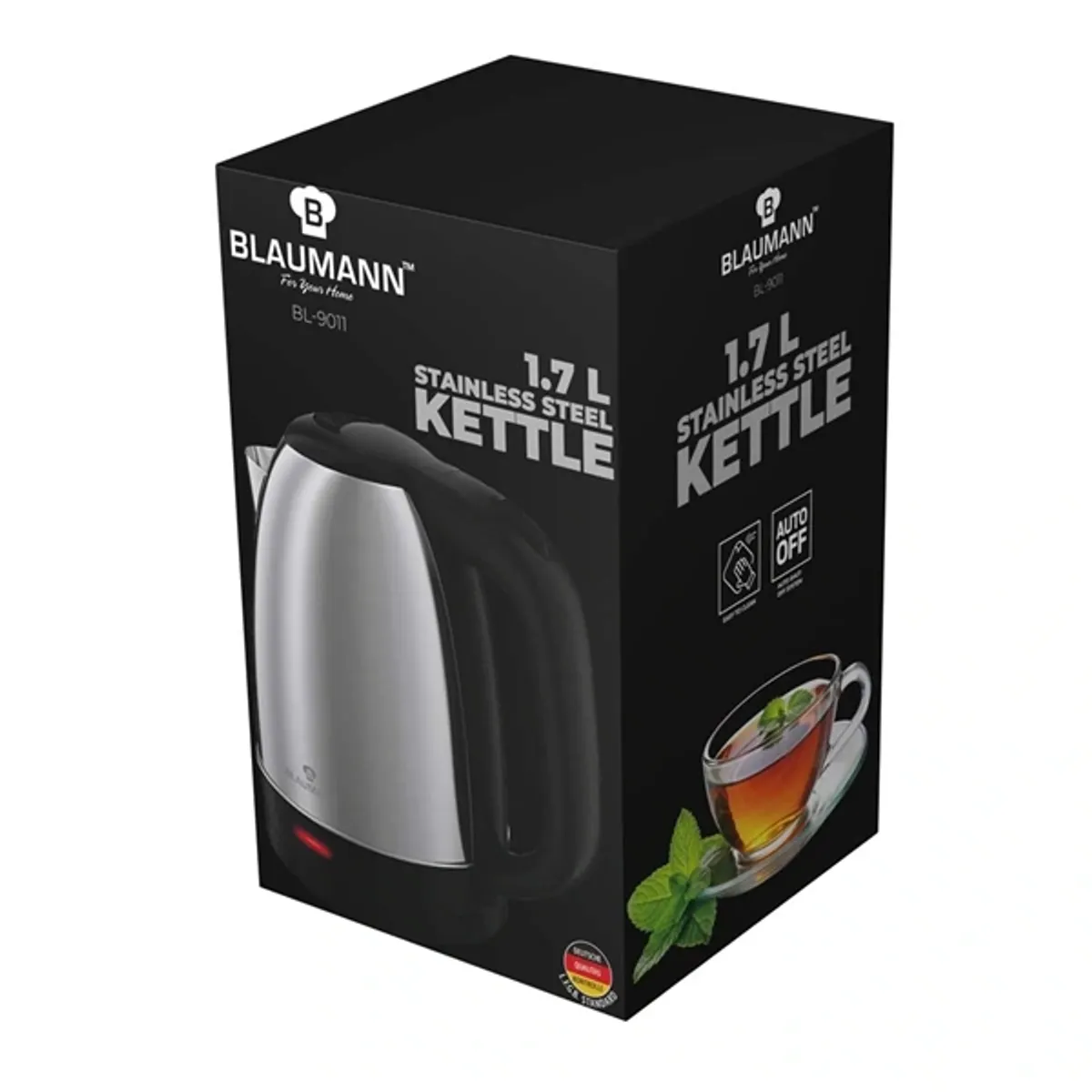 BLAUMANN BL-9011 vízforraló 1,7 L 1800 W fekete vezeték nélküli 360 fokban elforgatható rejtett fűtőszál automatikus kikapcsolás #2
