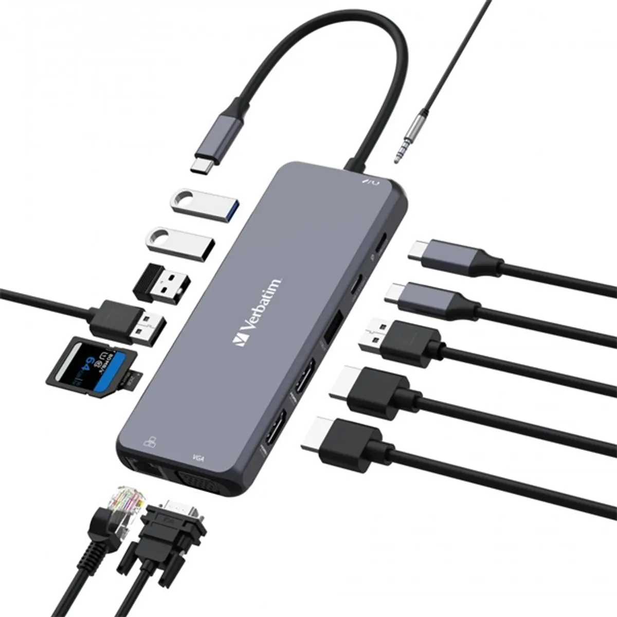 Verbatim 32154 CMH-14 USB-C Pro Multiport Hub 5x USB-A 2x USB-C (1 PD) 2x HDMI VGA Gigabit LAN SD MicroSD #2