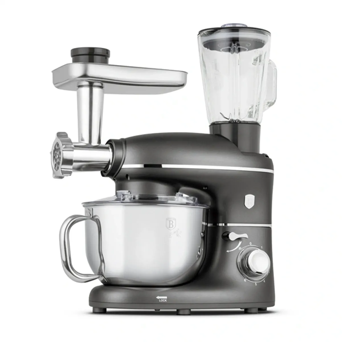 Berlinger Haus BH/9533 konyhai robotgép antracit 1500 W 7 l keverőtál, dagasztó, habverő, húsdaráló, bolygóforgatás, mixer, 6 fokozat #1