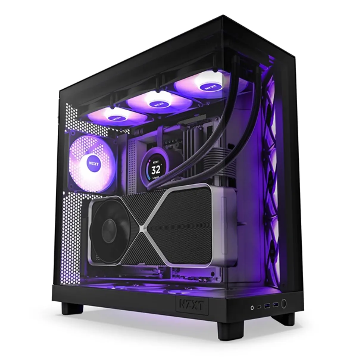 NZXT CC-H61FB-R1 H6 Flow RGB 3x120mm RGB ventilátor, táp nélküli, edzett üveg, ATX, fekete #1