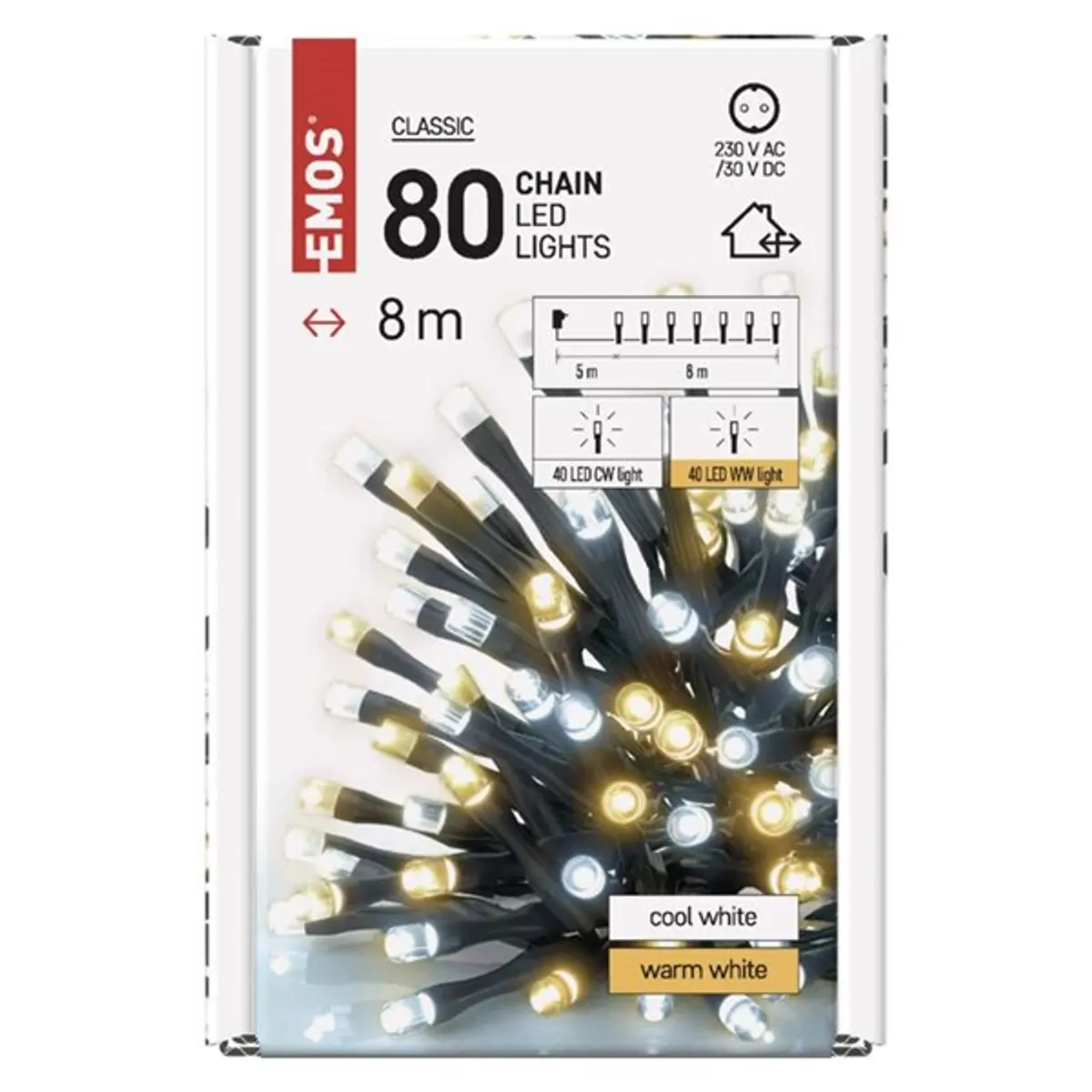 EMOS D4AN04 LED karácsonyi fényfüzér 8m 80LED IP44 kül-beltéri időzítős meleg fehér és hideg fehér #5