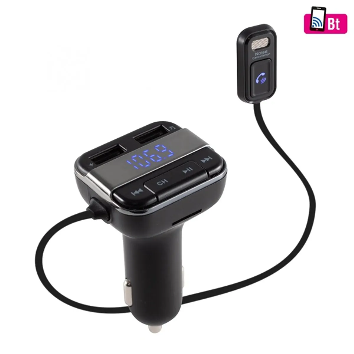 SAL FMBT MIC FM modulátor és Bluetooth transzmitter LED kijelző, fekete, dupla USB gyorstöltő #1