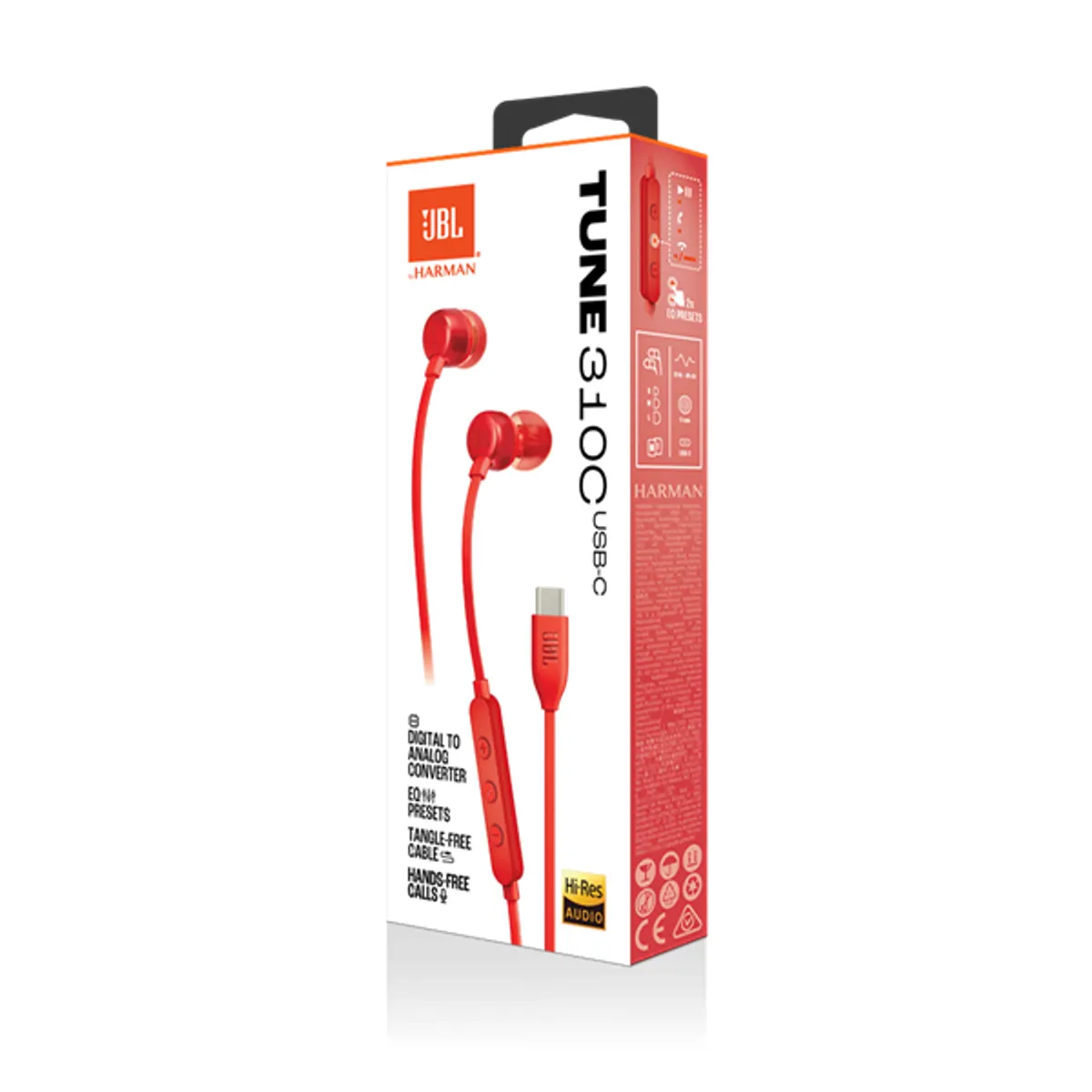 JBL JBLT310CRED Tune 310 C piros USB-C 9 mm 16 ohm 98 dB 20-40000 Hz 2.0 mikrofonos fülhallgató #8
