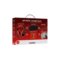 KONIX KX-GPK-NS Mythics Nintendo Switch gamer csomag fekete és piros fejhallgató tok 4 db játéktartó USB-C kábel 1,8 m üvegfólia