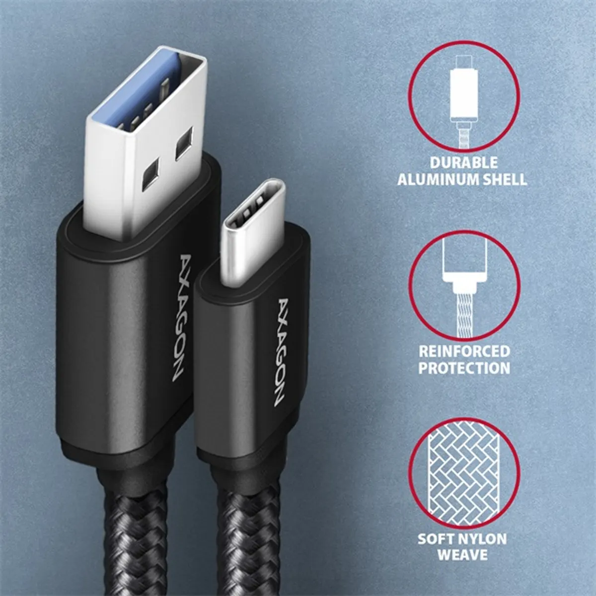 Axagon BUCM3-AM20AB Speed USB-C - USB-A adat- és töltőkábel 2m fekete #3