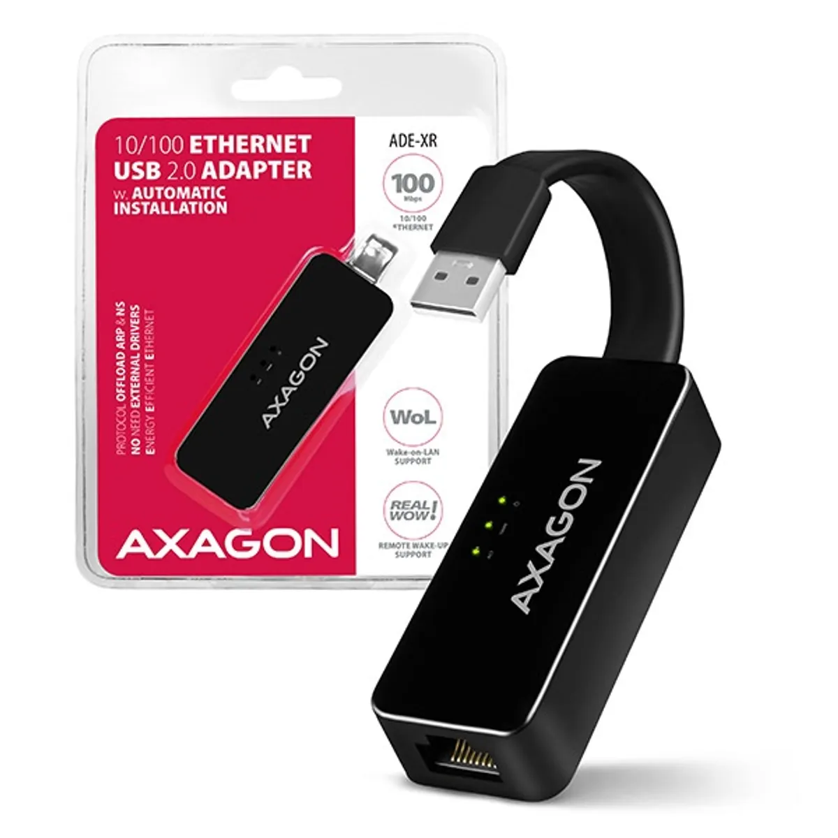 Axagon ADE-XR USB 2.0 Fast Ethernet adapter USB 2.0 A RJ45 5 cm fekete szerelt #7