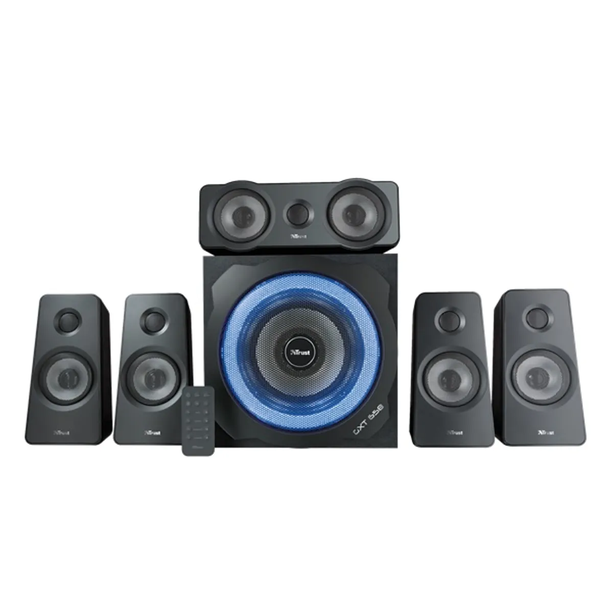 Trust 21738 GXT658 Tytan 5.1 Surround hangszórórendszer fekete, fa mélybasszus, 90 W RMS, 180 W csúcs, 3,5 mm bemenet, vezeték nélküli távirányító #2