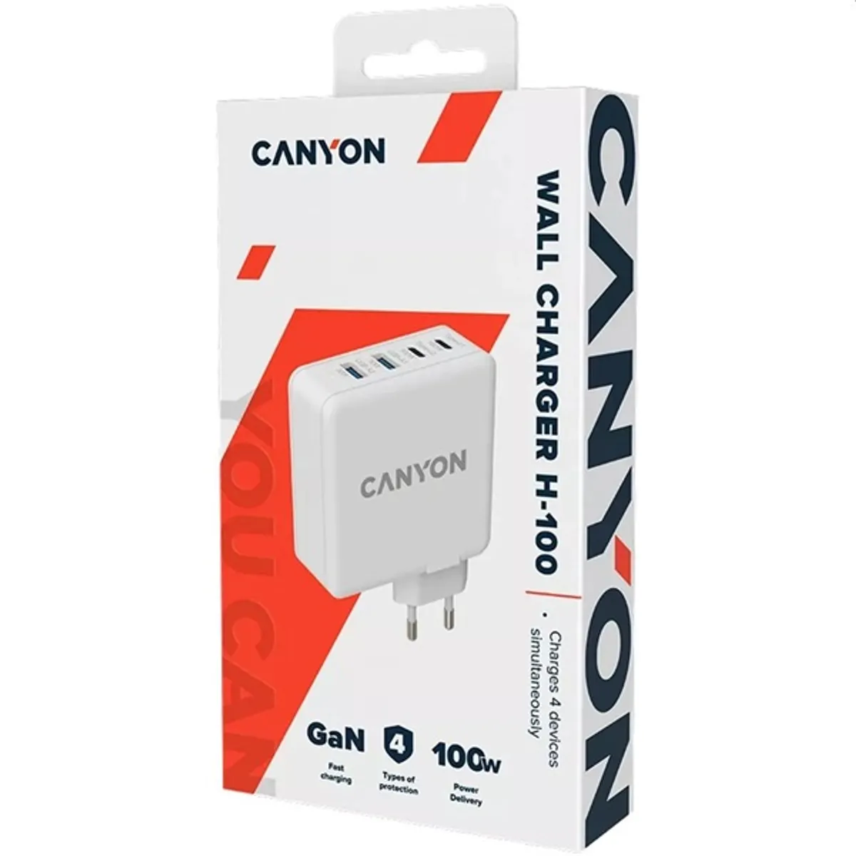 Canyon CND-CHA100W01 GaN PD 100W 4-port töltő fehér 2x USB-C 100W 2x USB-A 30W #3