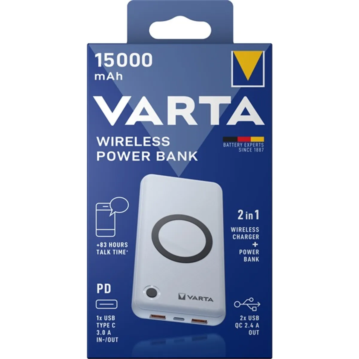 VARTA 57908101111 vezeték nélküli powerbank 15000mAh USB-C PD 18W QC3.0 4 eszköz 10W fehér #2