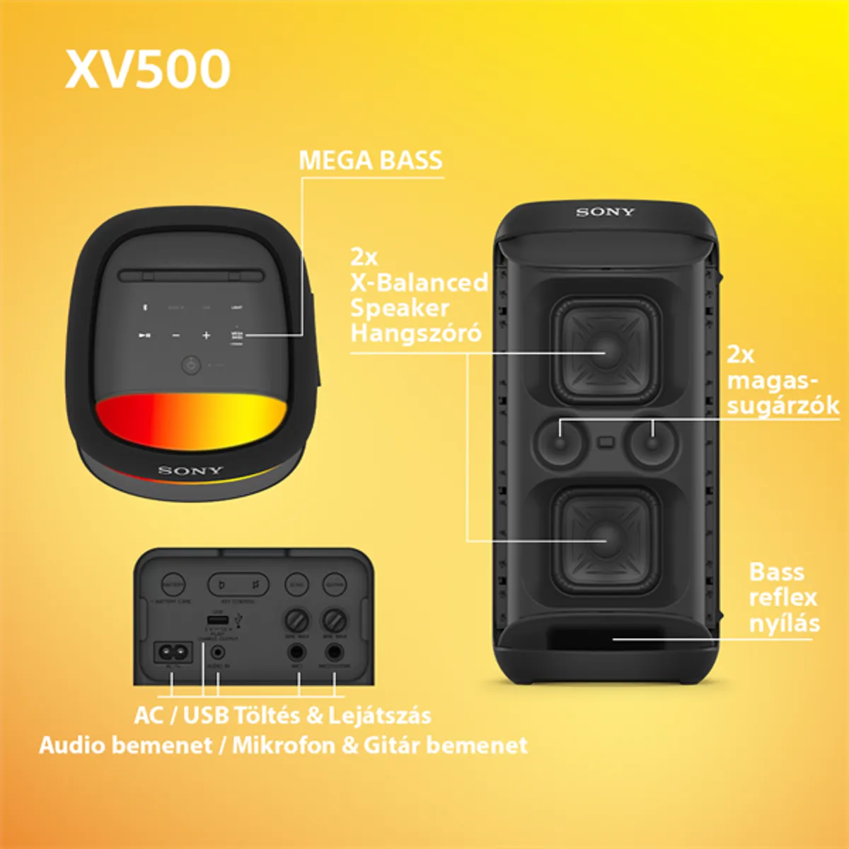 Sony SRSXV500B.CEL HighPower hordozható Bluetooth hangszóró 25 óra IPX4 #9