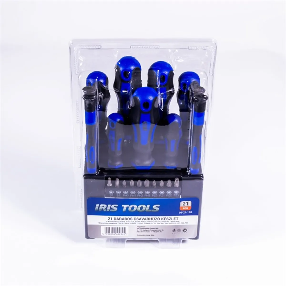 Iris Tools DT-21-128 21 darabos csavarhúzó készlet, slotted és PH, precíziós, bit tartó, 10 db bit #3