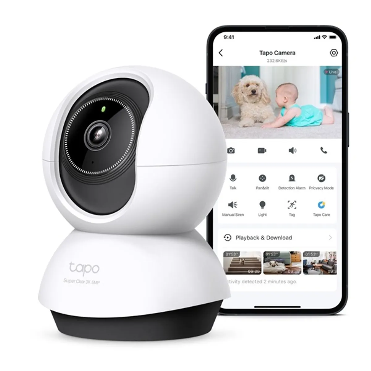 TP-LINK TC74 TC74 AI otthoni biztonsági Wi-Fi kamera Vezeték nélküli Van Pant-Tilt-Zoom Van Mozgás érzékelés Van Felbontás 5,00 MP #4