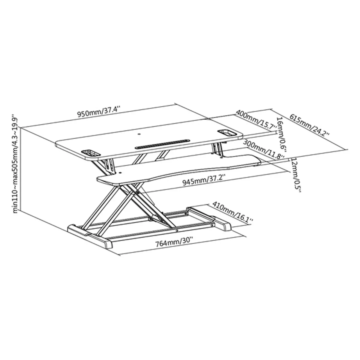 Digitus DA-90380-1 Asztali ergonomikus emelőállvány fekete 2 kijelző 950x615 mm 100-500 mm #7