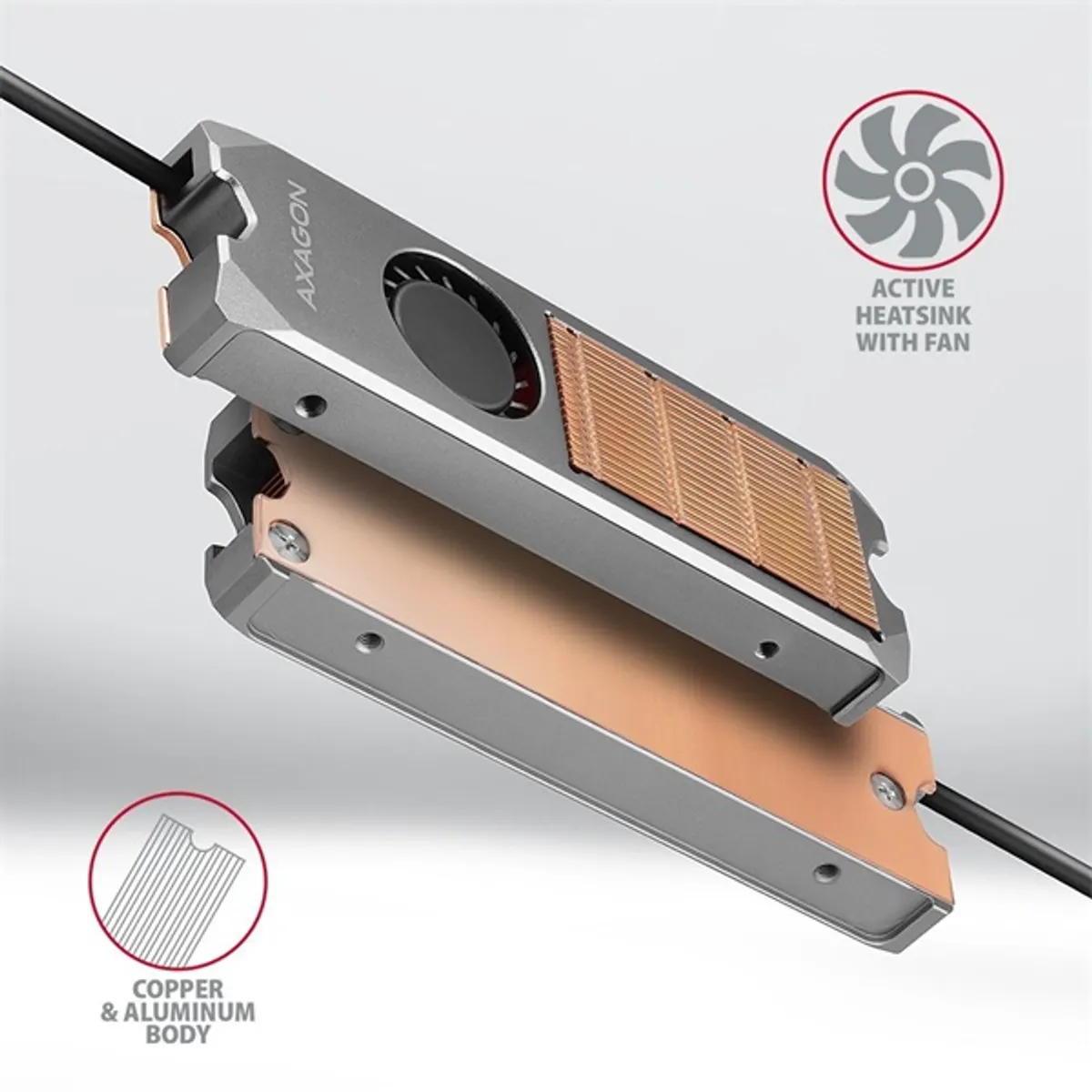 AXAGON CLR-M2FAN M.2 hűtőborda ventilátorral 22x80 mm PWM #5