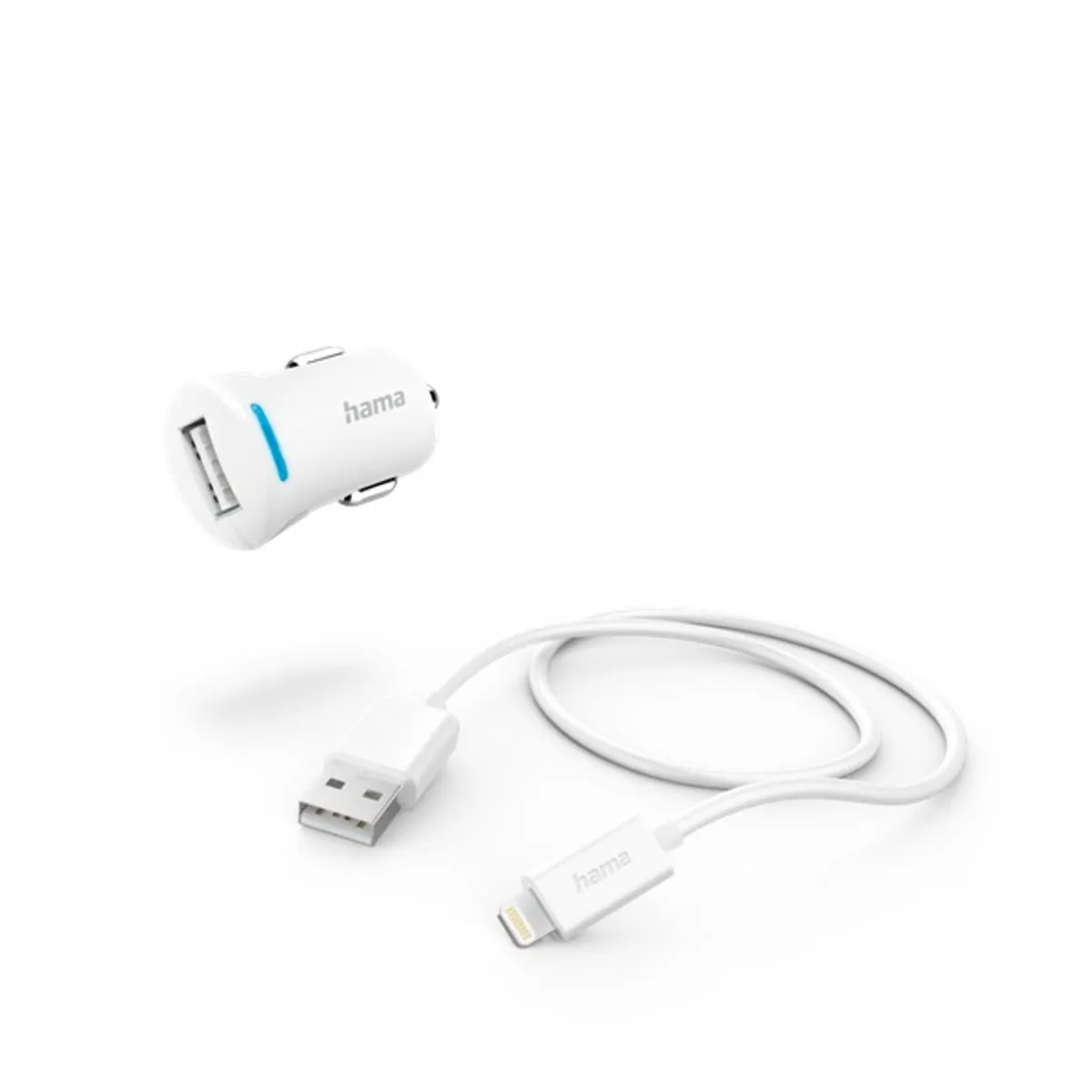 HAMA 00201610 autós töltő szett USB A Lightning 12-24 V bemenet 5V 2,4A 1 m fehér #1