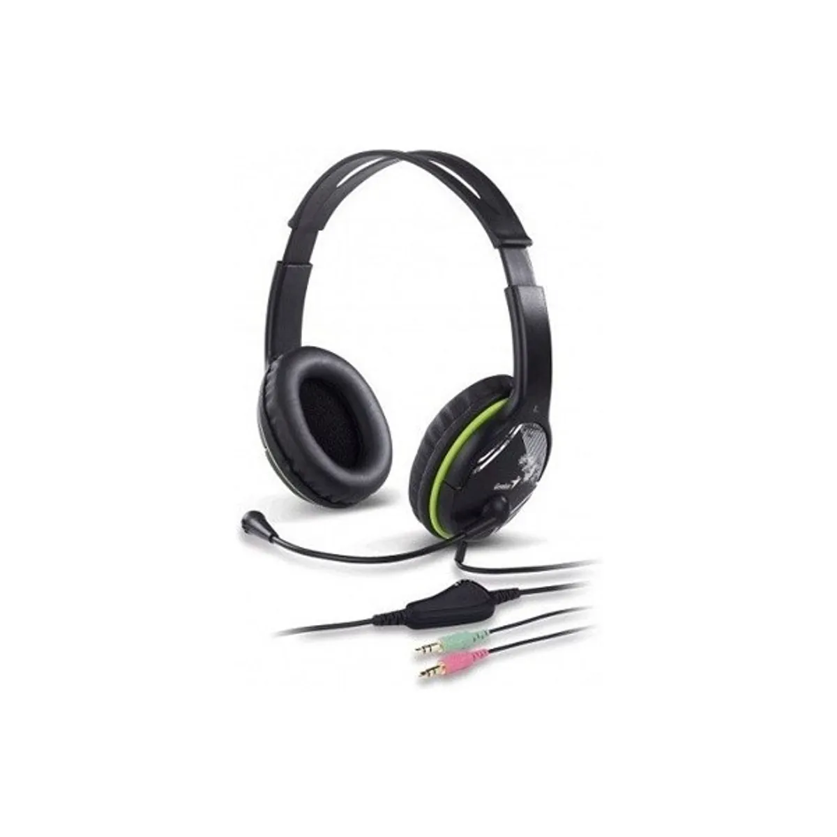 GENIUS 31710169100 fejhallgató-erősítő 2.0 headset fekete-zöld, 180 cm kábel, vezetékes, PC MAC Tablet Mobil hangerőszabályzó, mikrofon bal #1