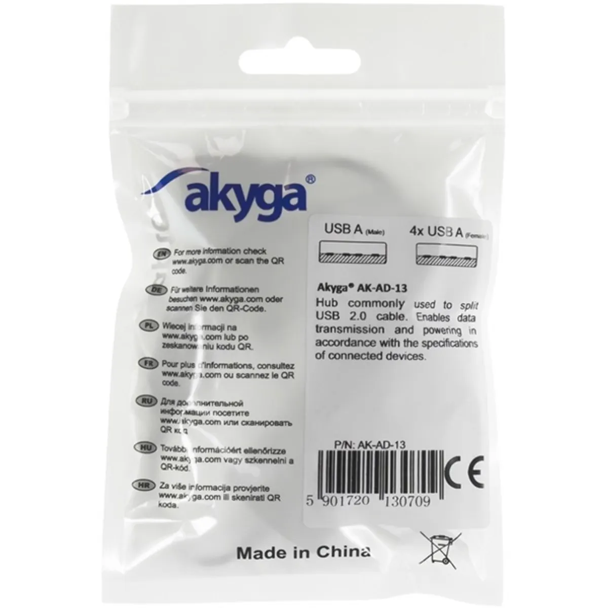 AKYGA AK-AD-13 4-port USB 2.0 hub fekete 15 cm #3