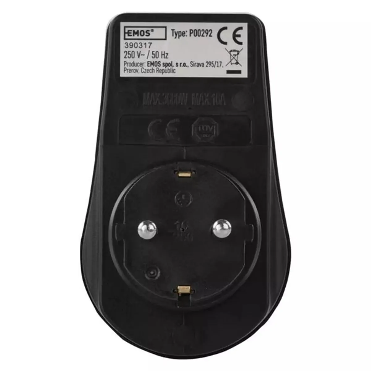 Emos P00292 IP44 SCHUKO kapcsolható aljzat fekete 1x2P-PE 250 V 16 A 3680 W gyerekzár #4