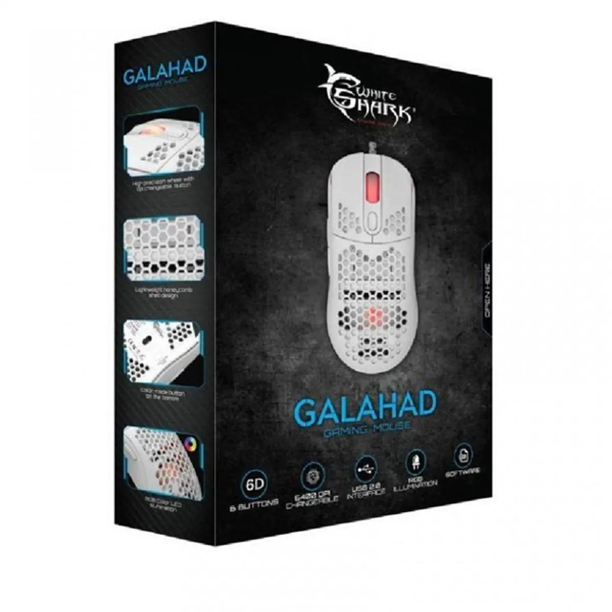 White Shark WS GM-5007W Galahad 6400 dpi fehér rgb háttérvilágítás gumírozott felület usb 2.0 1,8 m 6 gombos #9