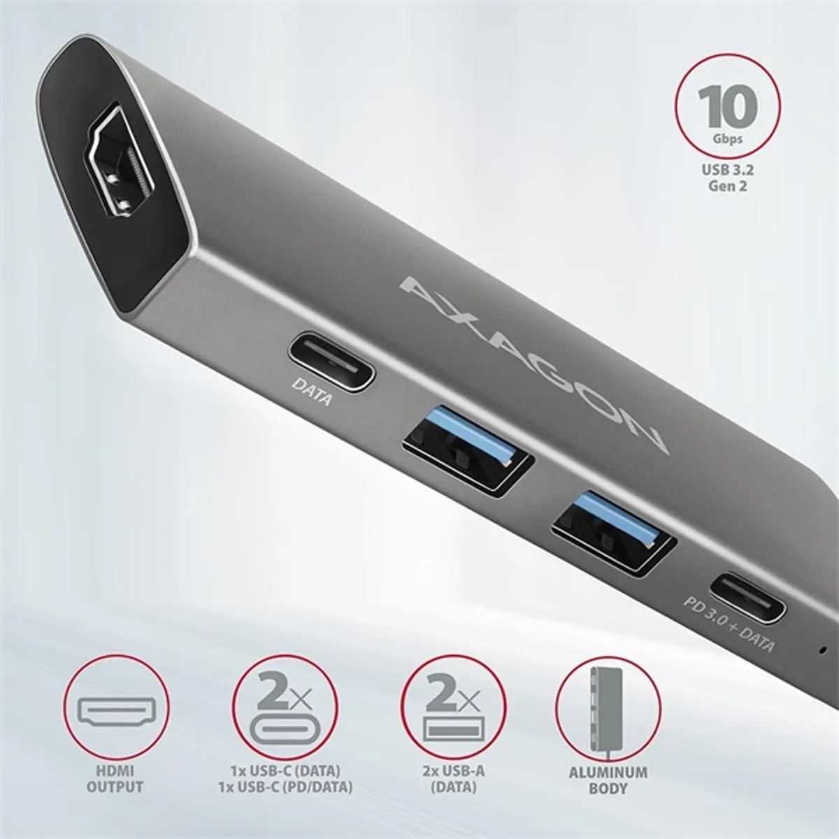 AXAGON HMC-5G2 Speedster 5H USB-C hub HDMI 4K30Hz 60W PD 2x USB-A 2x USB-C #3
