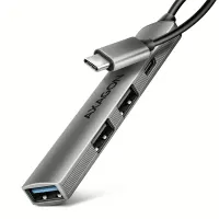 Axagon HUE-STC Alu Strip USB-C hub 4 port szürke táp nélküli