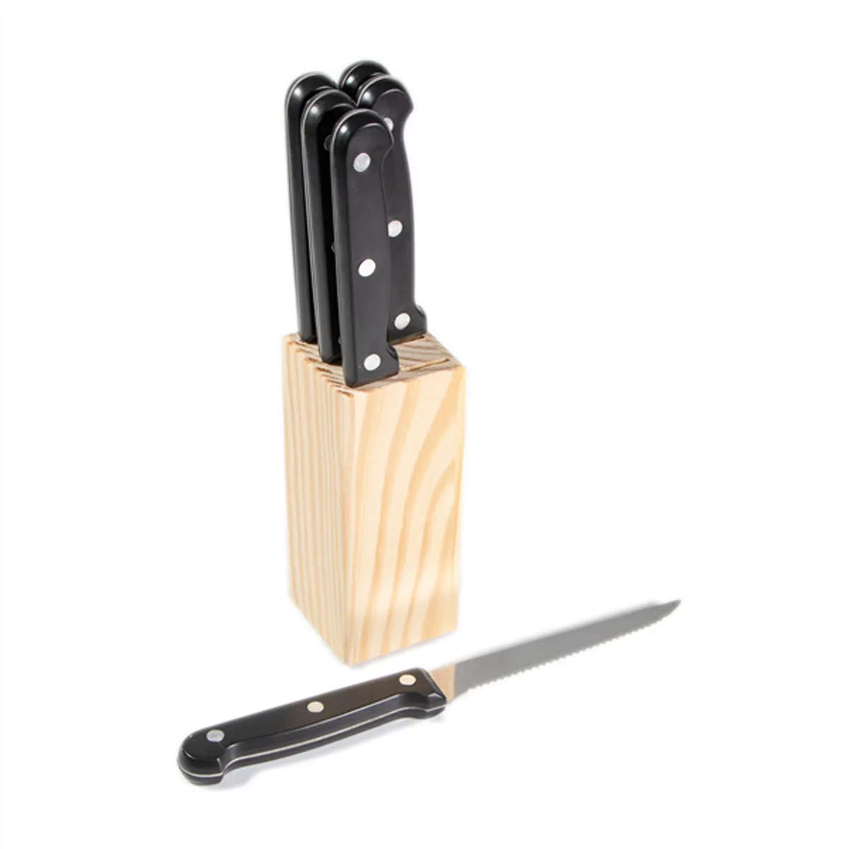 IRIS KT-602 steak-kés készlet 7 részes rozsdamentes acél pengék fa tároló blokk #1