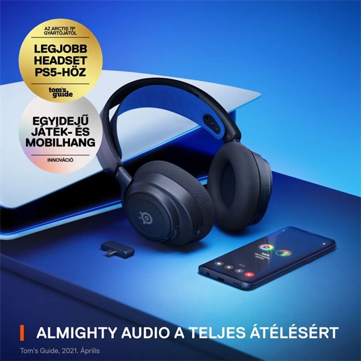 STEELSERIES 61559 Arctis Nova 7P Wireless USB-C Bluetooth 2,4 GHz fekete-kék USB vevőegység 38 óra #6