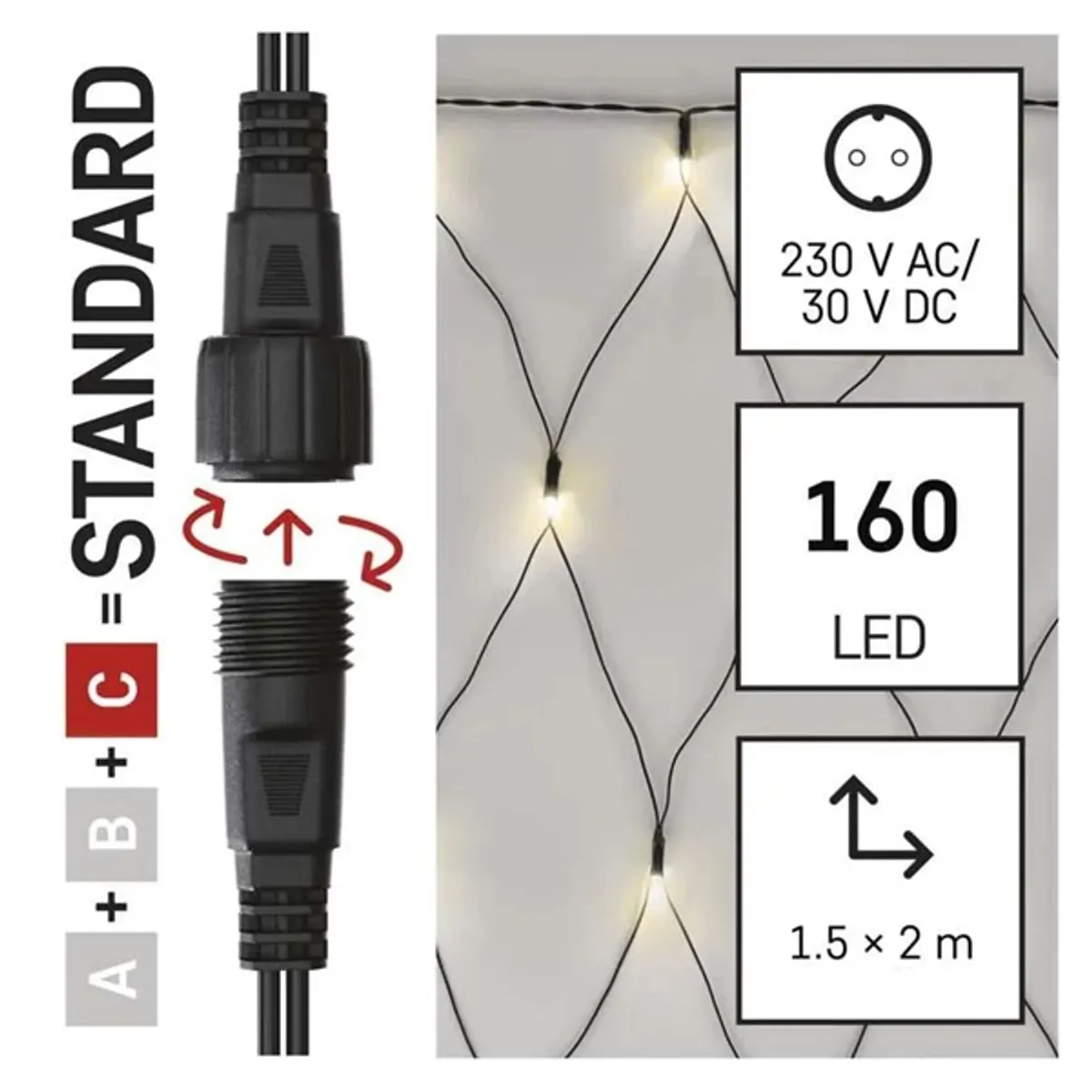 EMOS D1DW01 háló fényfüzér 2x1,5 m kábel 200 cm meleg fehér IP44 LED 160 4 W #7
