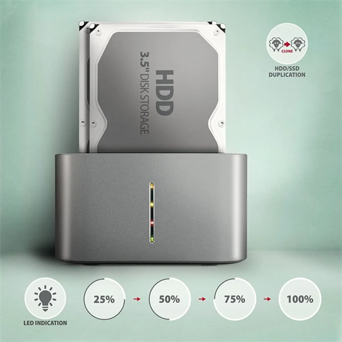 AXAGON ADSA-DC duál dokkoló 2x sata 2.5" 3.5" usb-c 5gbps #3